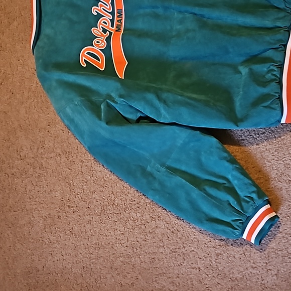 Vintage Dolphins Bomber Jacket 2XLARGE 90s Miami NFL Football Orange & Teal - Picture 6 of 14